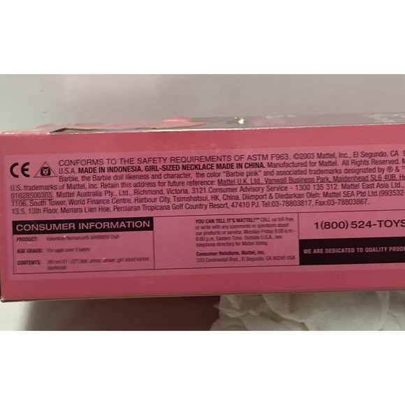 New-In-Box Mattel Valentine Romance Barbie Doll w/ Locket - #B1805 Vintage 2003 - Picture 11 of 14